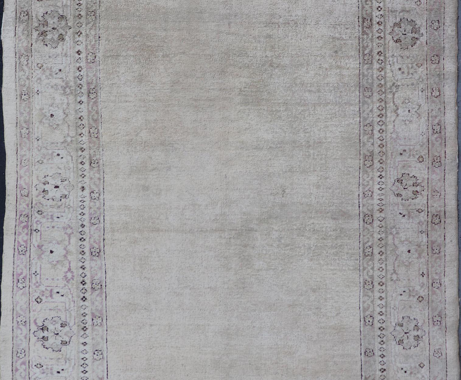 Wool Antique Indian Amritsar Rug with Cream Background, Red & Lavender Border For Sale
