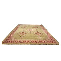 Antique Indian Amritsar Wool 14x16 Green & Red Handmade Area Rug