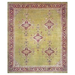 Antique Indian Amritsar Wool 14x16 Green & Red Handmade Area Rug