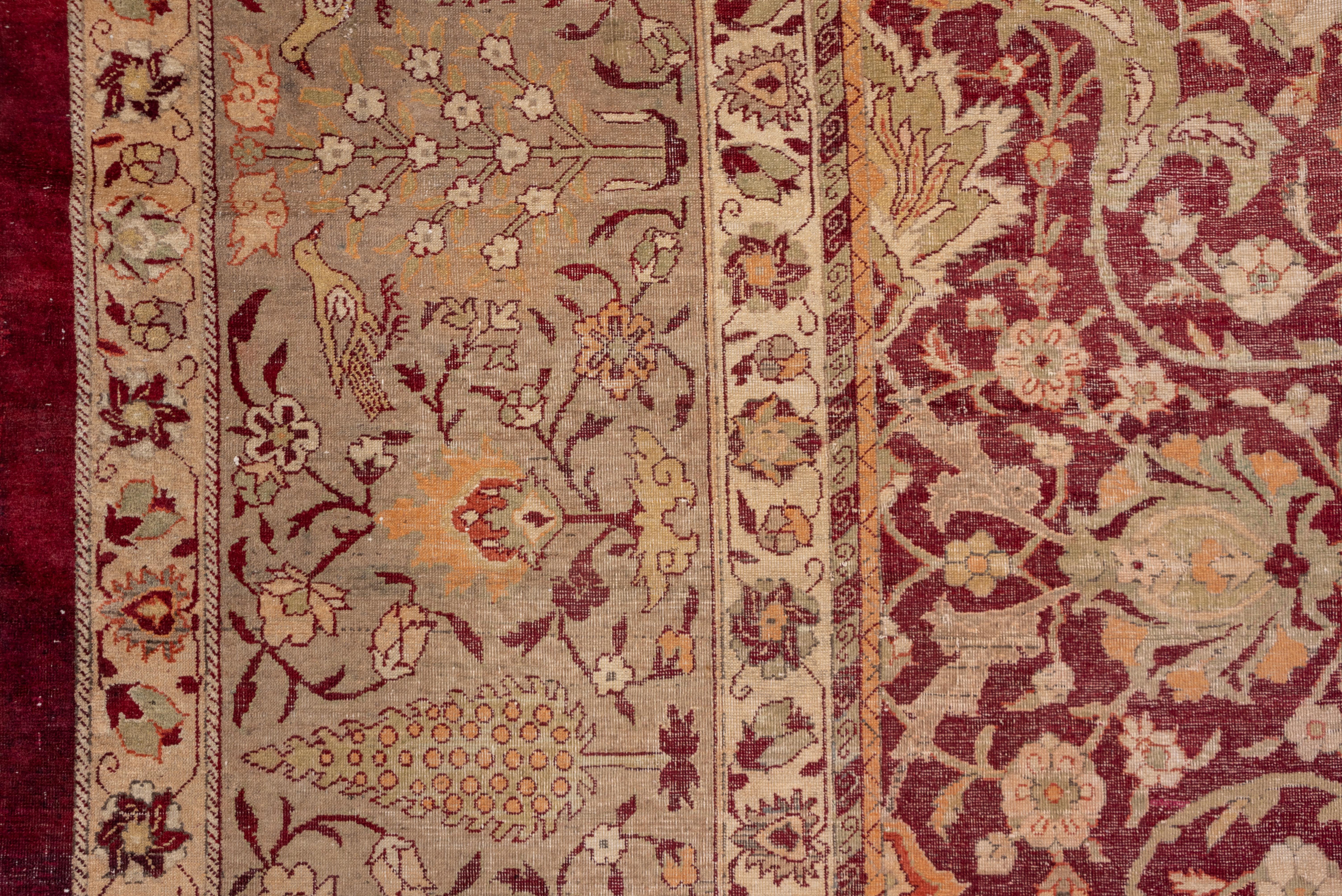 Antiker indischer Amritzar-Teppich, burgunderroter Allover-Fuß, graue Bordüren (Frühes 20. Jahrhundert) im Angebot