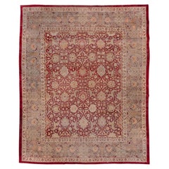 Antique Indian Amritzar Carpet, Burgundy Allover Field, Gray Borders
