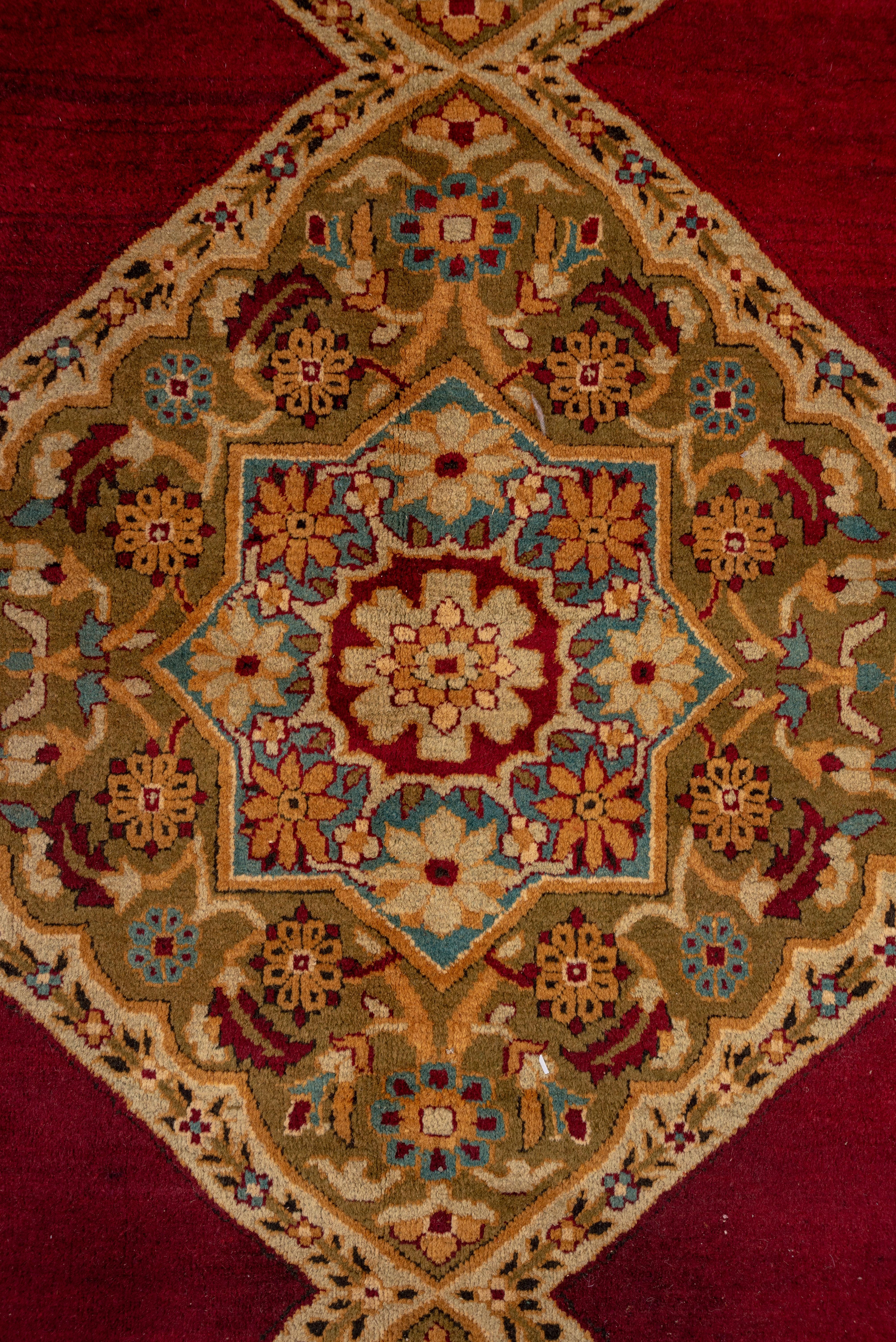 Wool Antique Indian Amritzar Square Carpet, Burgundy Field, Multicolored Borders For Sale