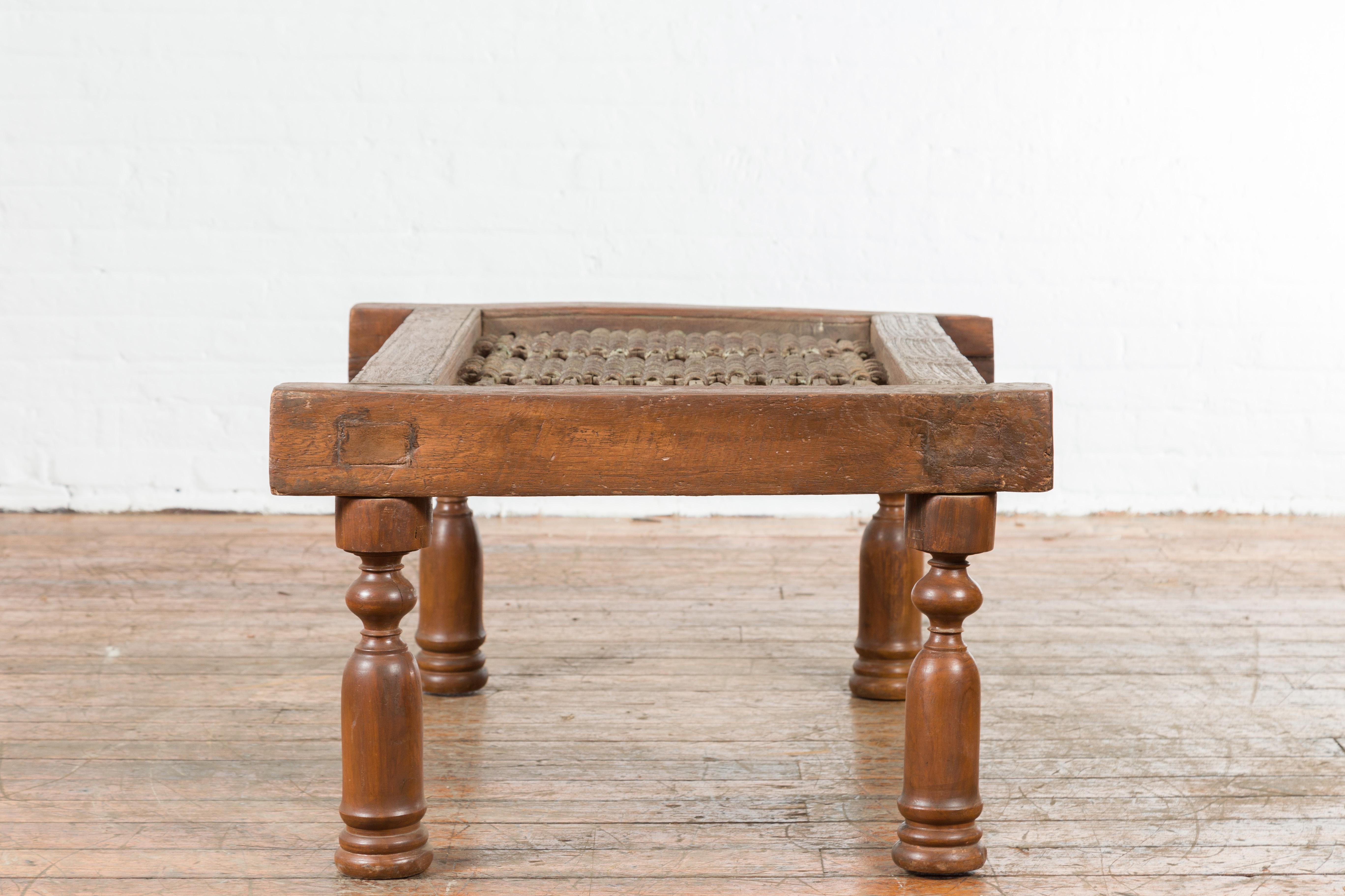 Antique Indian Arched Window Grate Made into a Coffee Table with Baluster Legs For Sale 1