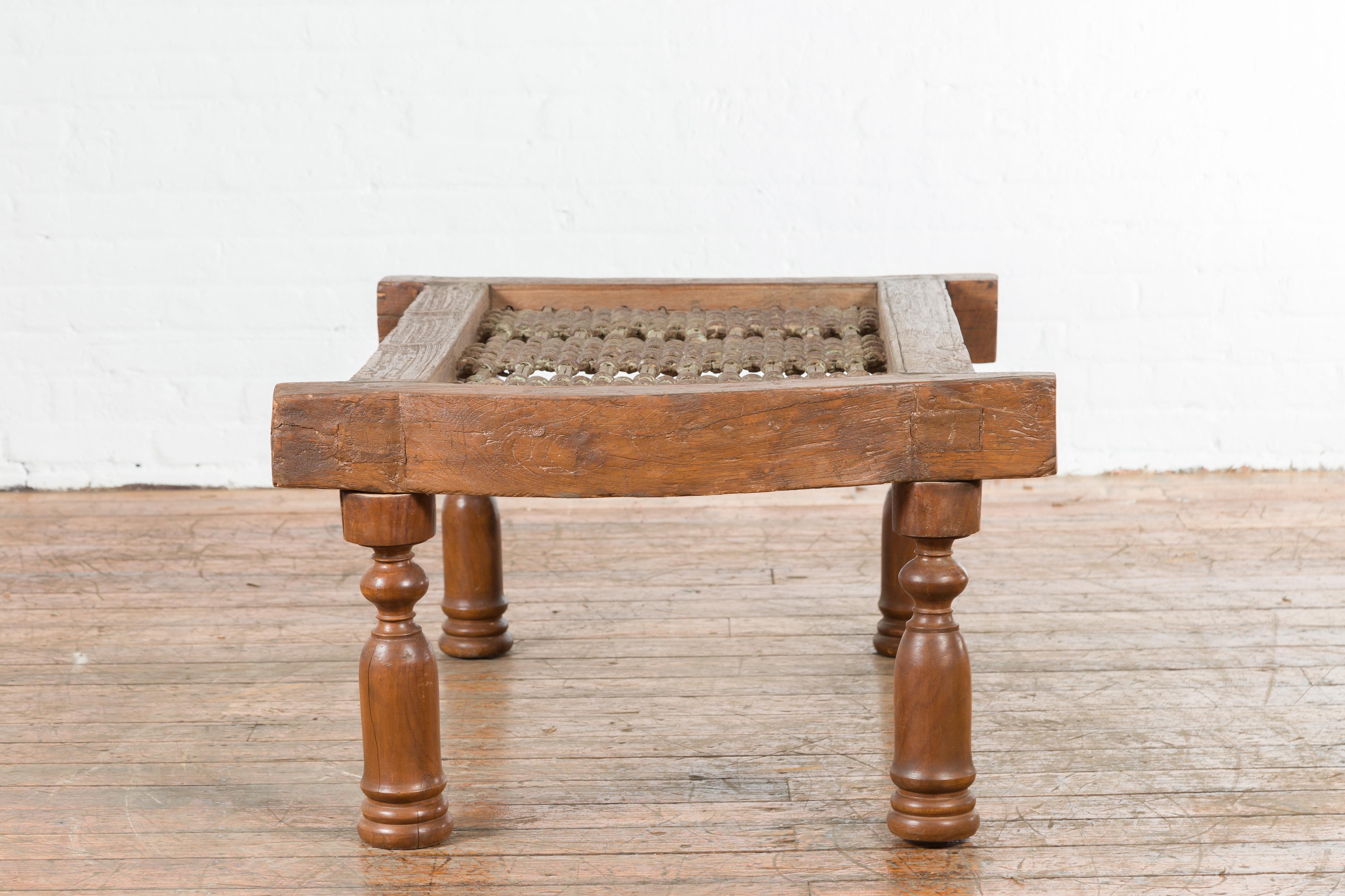 Antique Indian Arched Window Grate Made into a Coffee Table with Baluster Legs For Sale 4