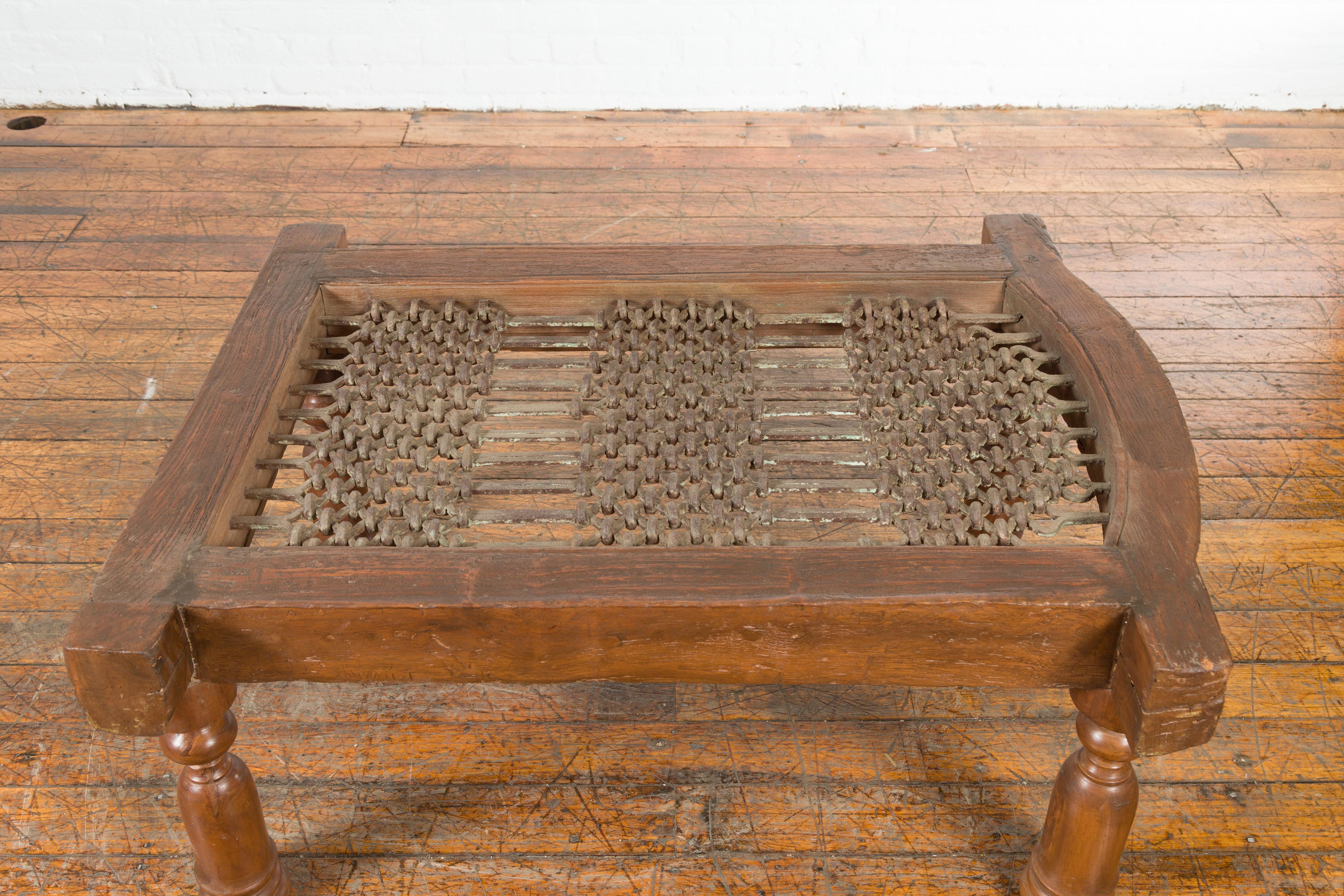 Antique Indian Arched Window Grate Made into a Coffee Table with Baluster Legs In Good Condition For Sale In Yonkers, NY