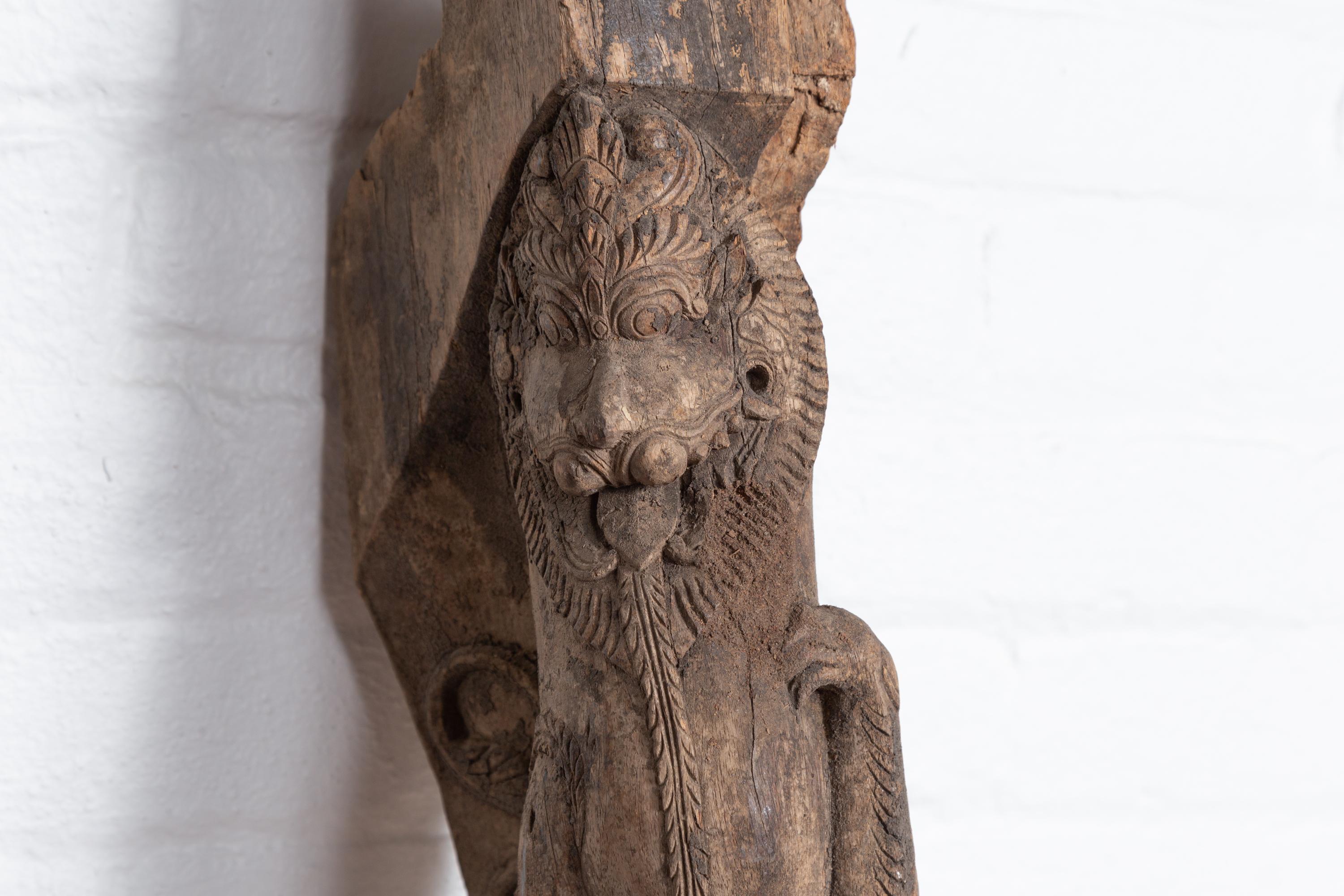 Hand-Carved Antique Indian Architectural Carving Statue from Gujarat Depicting Guardian Lion For Sale