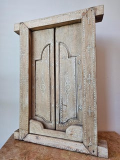 Rustic Antique Indian Architectural M-o-p Inlaid Teak Window