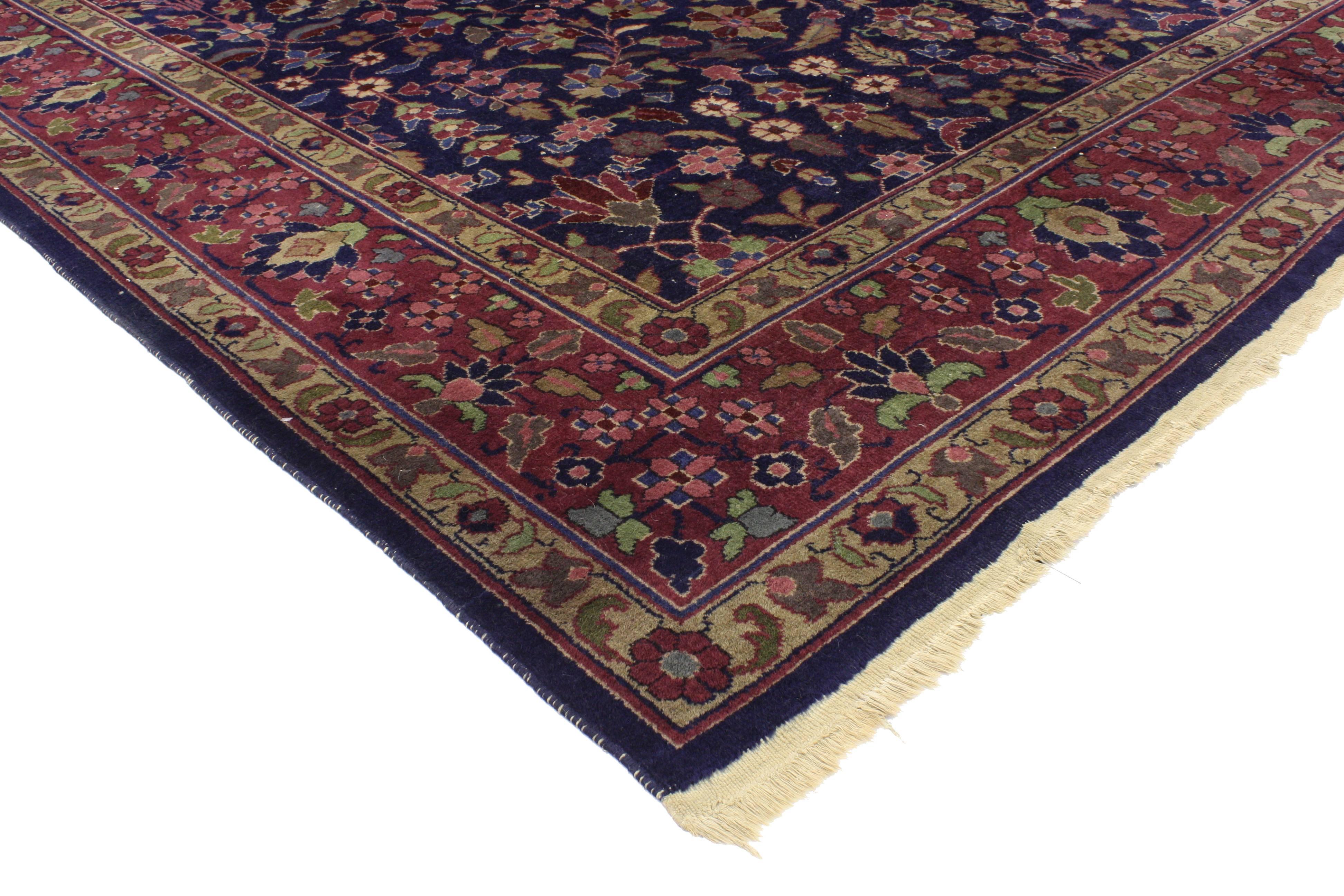 Hand-Knotted Antique Indian Area Rug with Modern Victorian Style For Sale