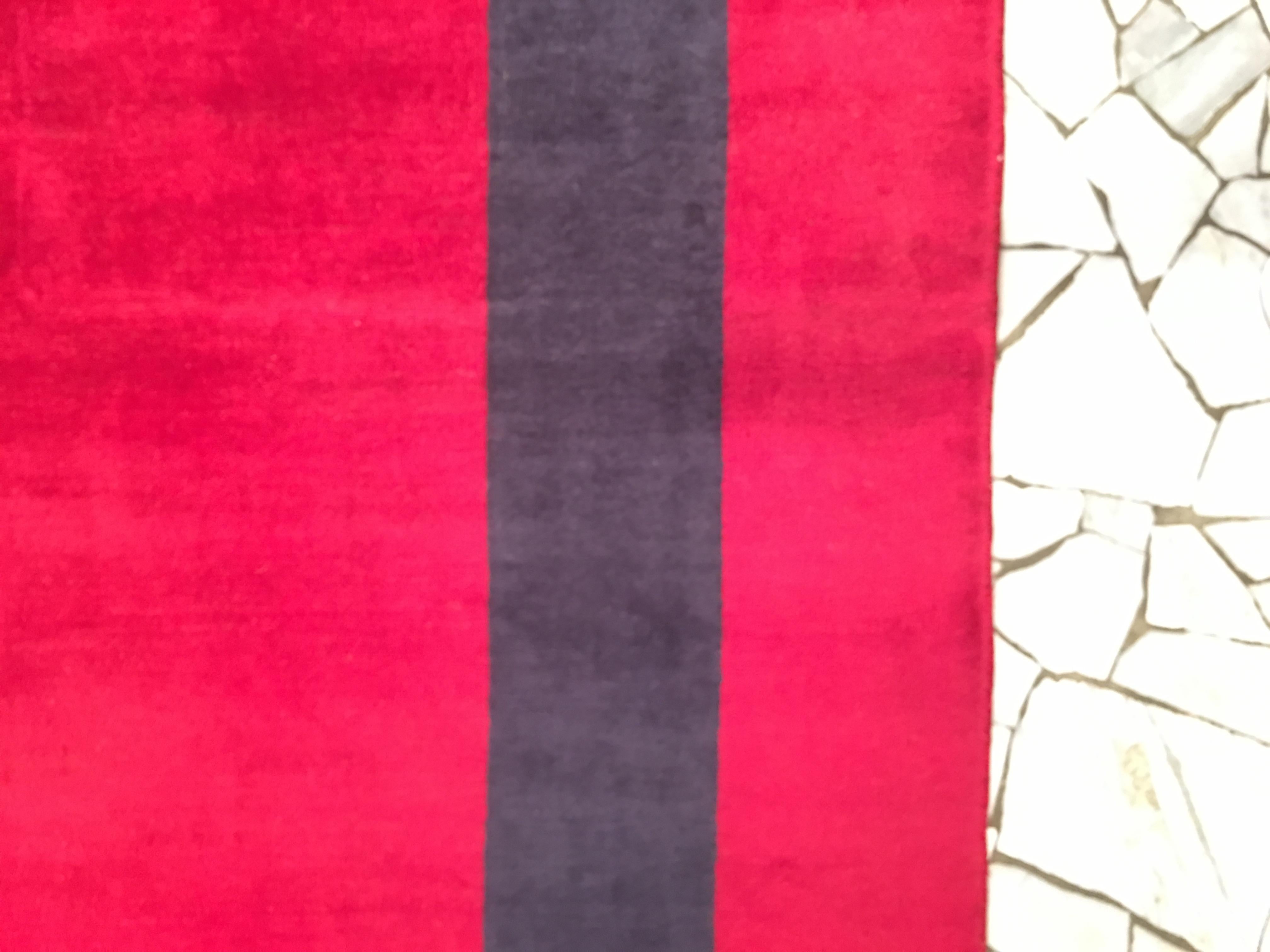 Antiker indischer Art-Deco-Minimalismus-Teppich mit rotem offenem Feld und blauer Bordüre im Zustand „Gut“ im Angebot in Milan, IT