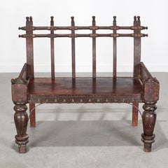 Antique Indian Bench, Carved Wood with Spindle Back, Late 19th Century