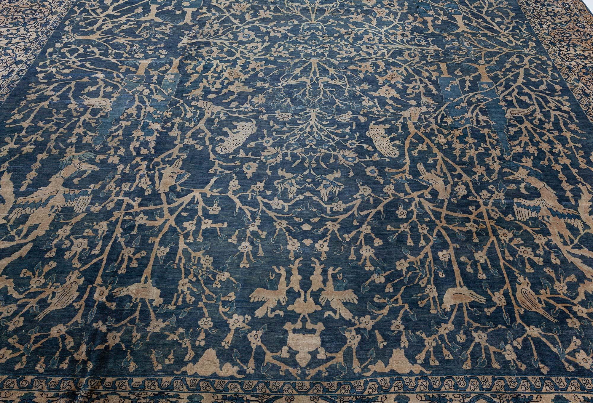 Antique Indian Blue Handmade Wool Rug In Good Condition For Sale In New York, NY