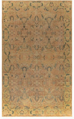 Antique Indian Botanic Orange Handmade Wool Rug