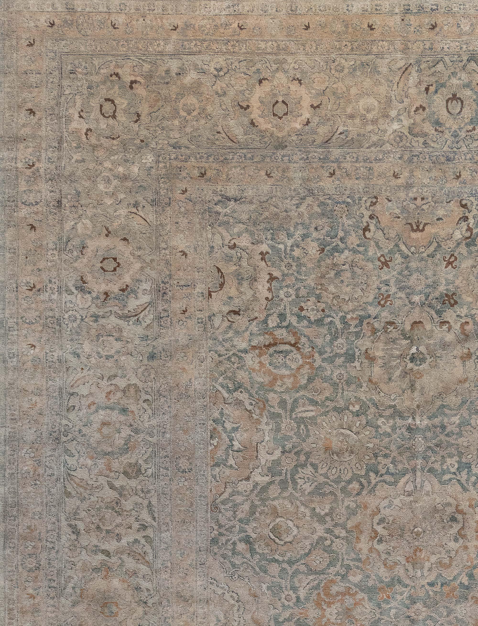 Hand-Knotted Antique Indian Botanic Handwoven Wool Rug For Sale
