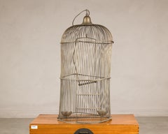 Antique Indian Brass Bird Cage with Domed Top and Original Perches