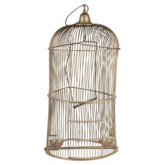 Antique Indian Brass Bird Cage with Domed Top and Original Perches
