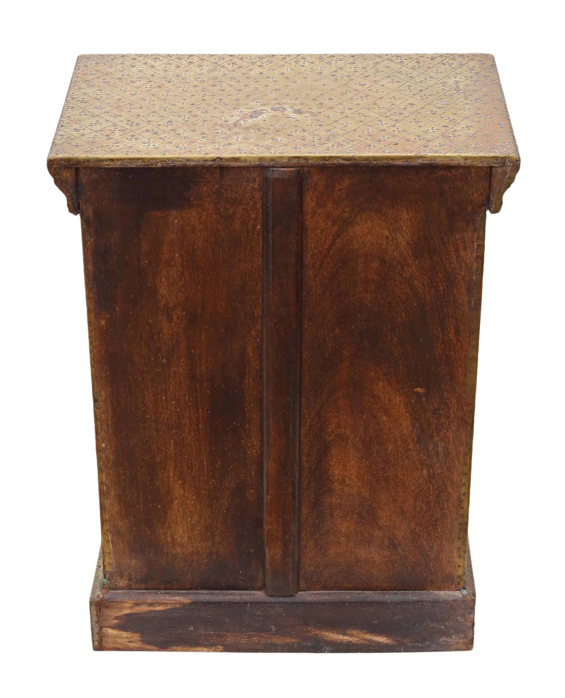 Antique Indian Brass Covered Bedside Table Cupboard Nightstand 2