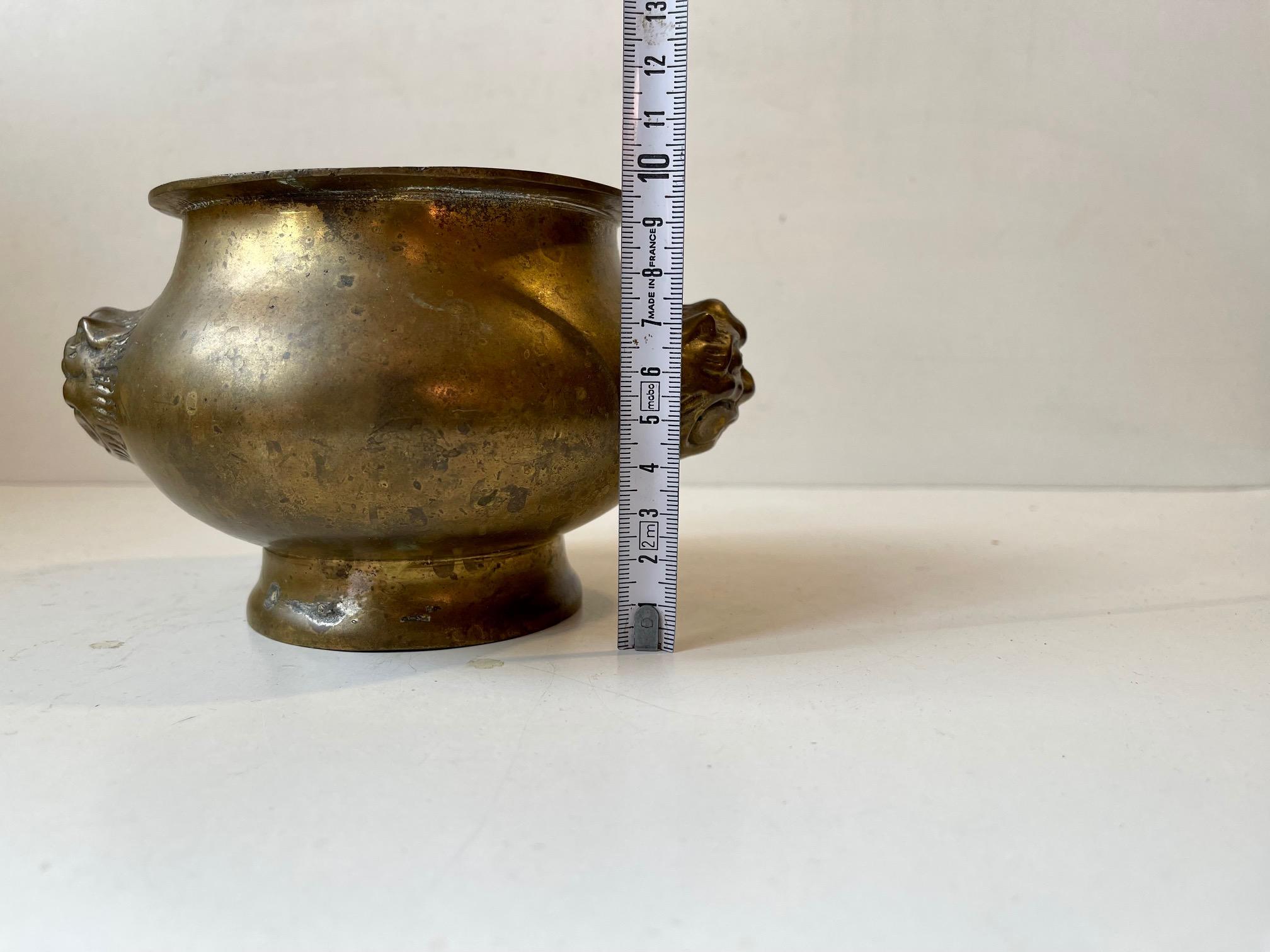 Antique Indian Brass Lota or Jardiniere with Lion Heads 6