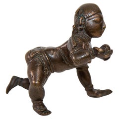 Antique Indian Bronze Figure of Baby krishna with his Butterball