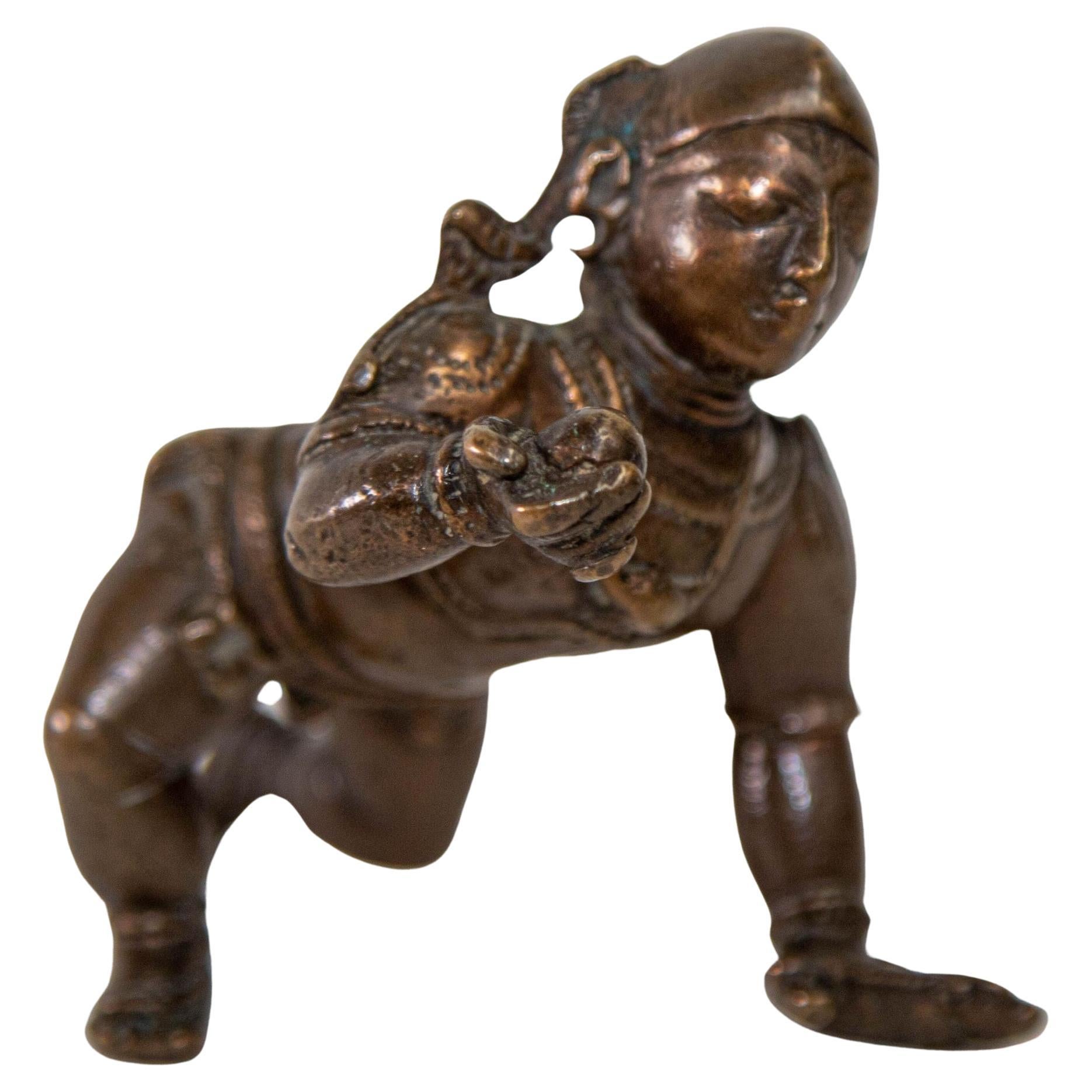 Antique Indian Bronze Figure of Baby krishna with his Butterball For Sale