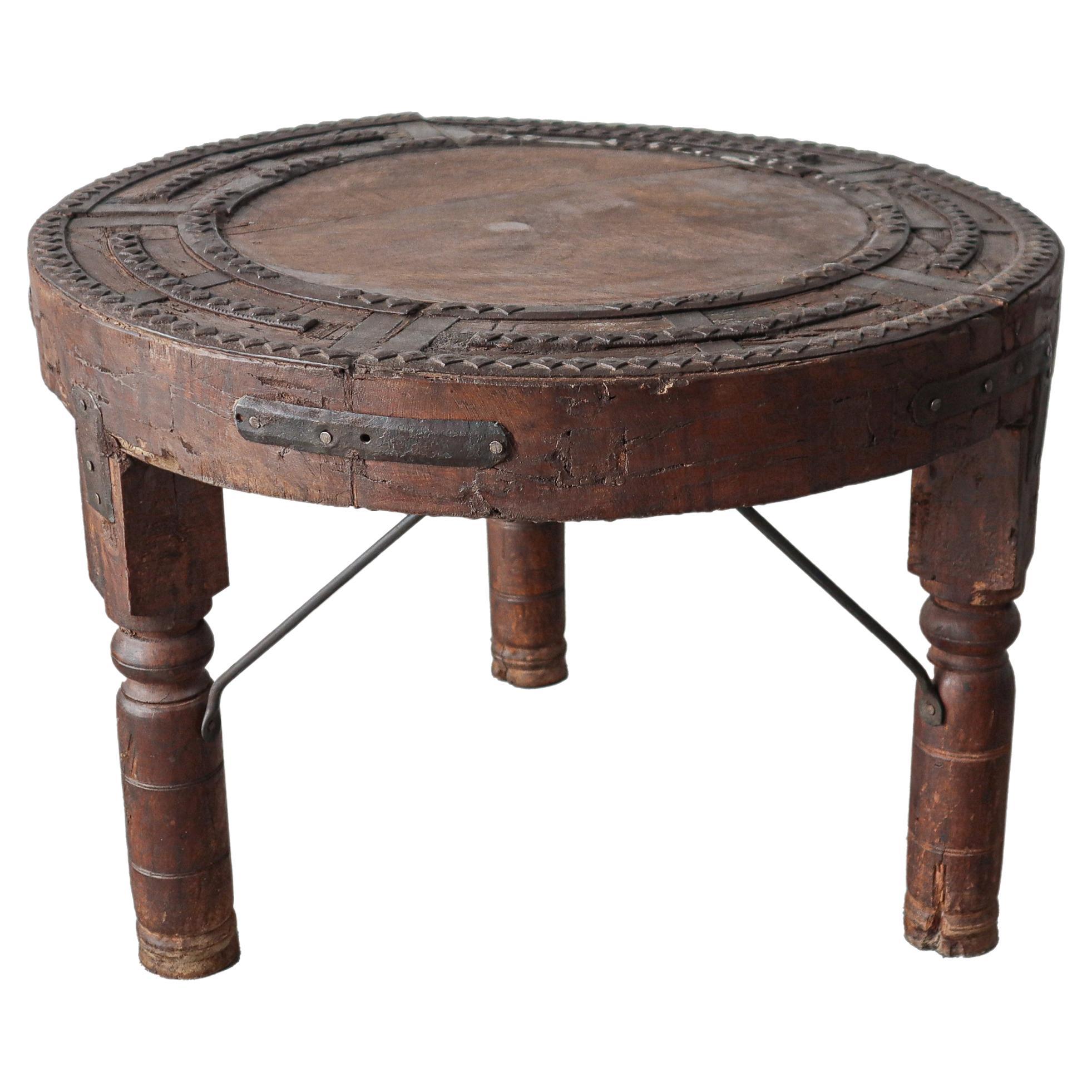 Antique Indian Bullock Cart Wheel Table For Sale