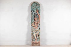 Antique Indian Carved Wood Sculpture of Parvati with Vibrant Polychrome