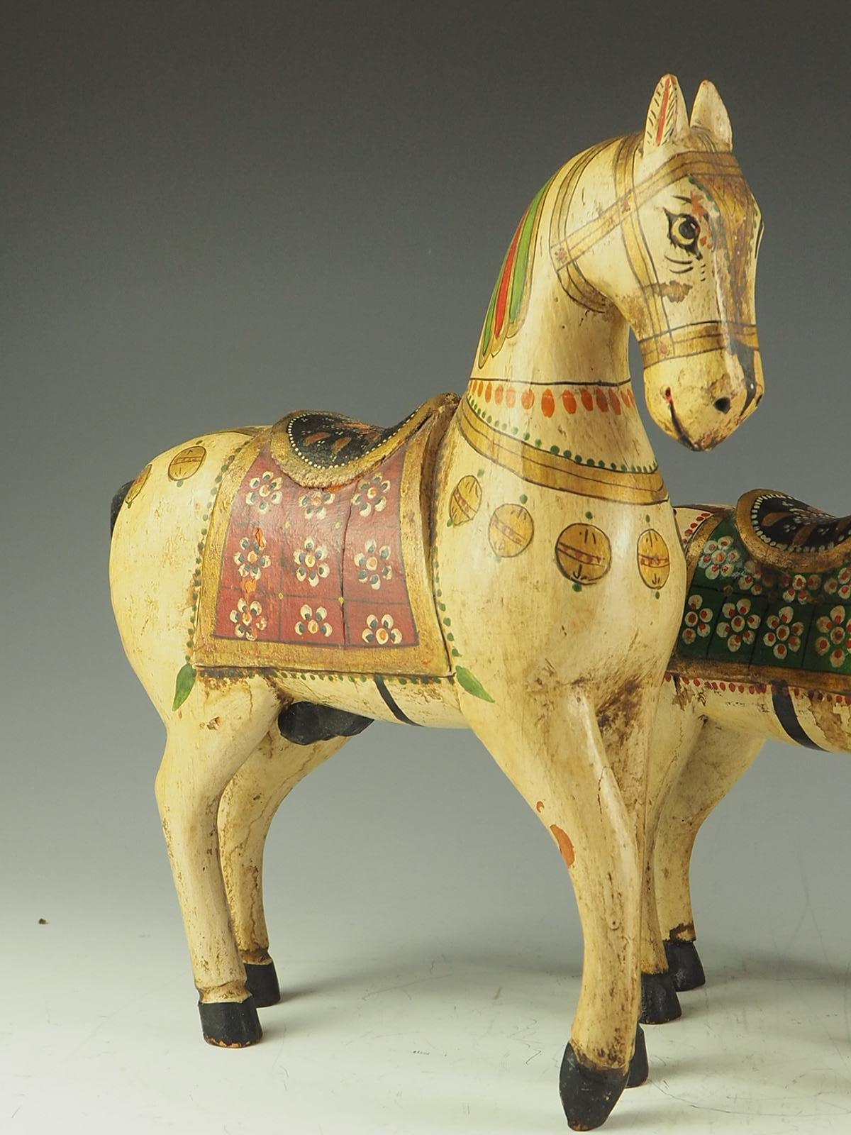 Antique Indian Carved Wooden ‘Ghodi’ Wedding Horses Set of Three For Sale 3