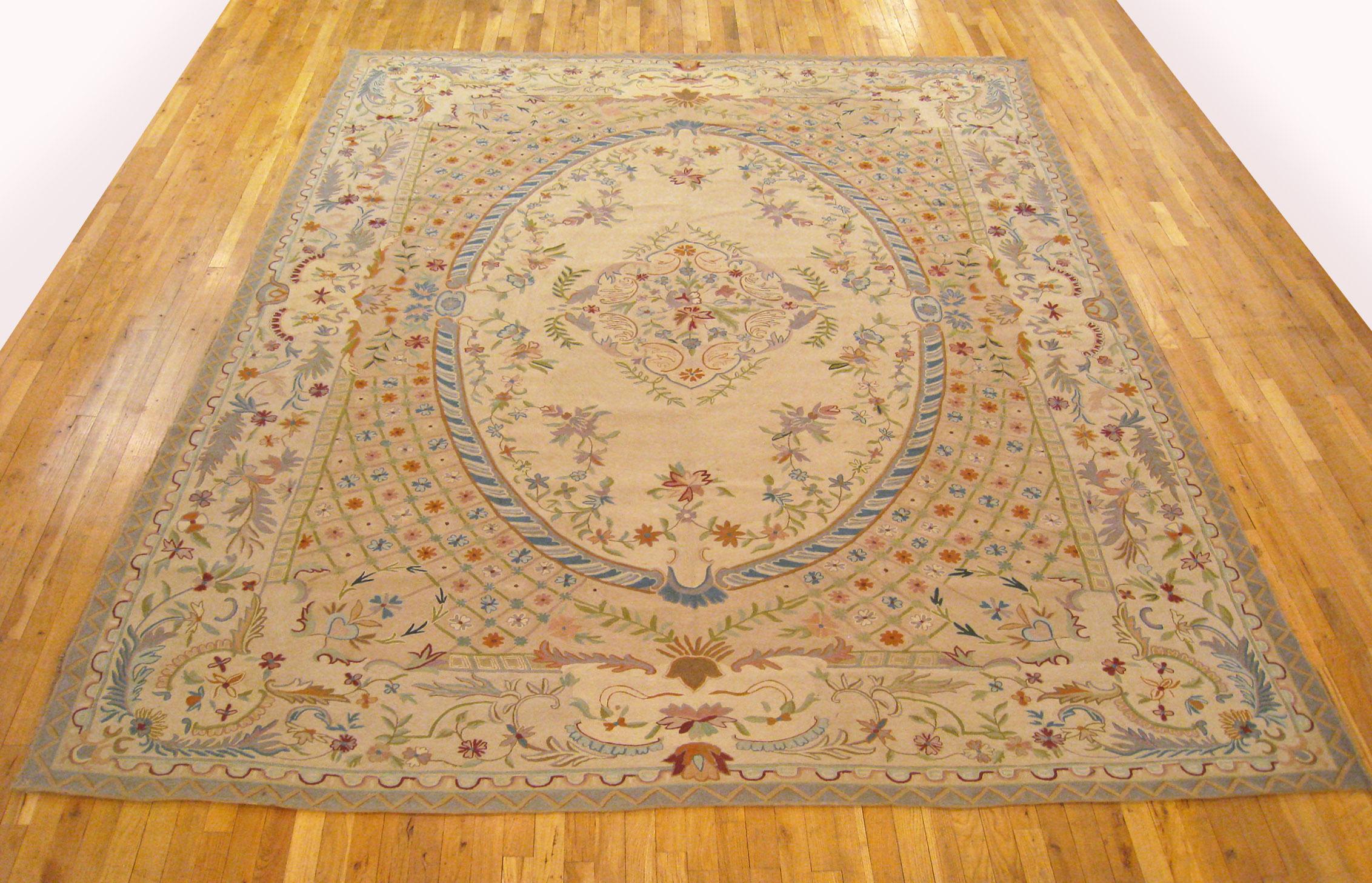 Alfombra oriental india vintage de punto de cadeneta, tamaño 11'4