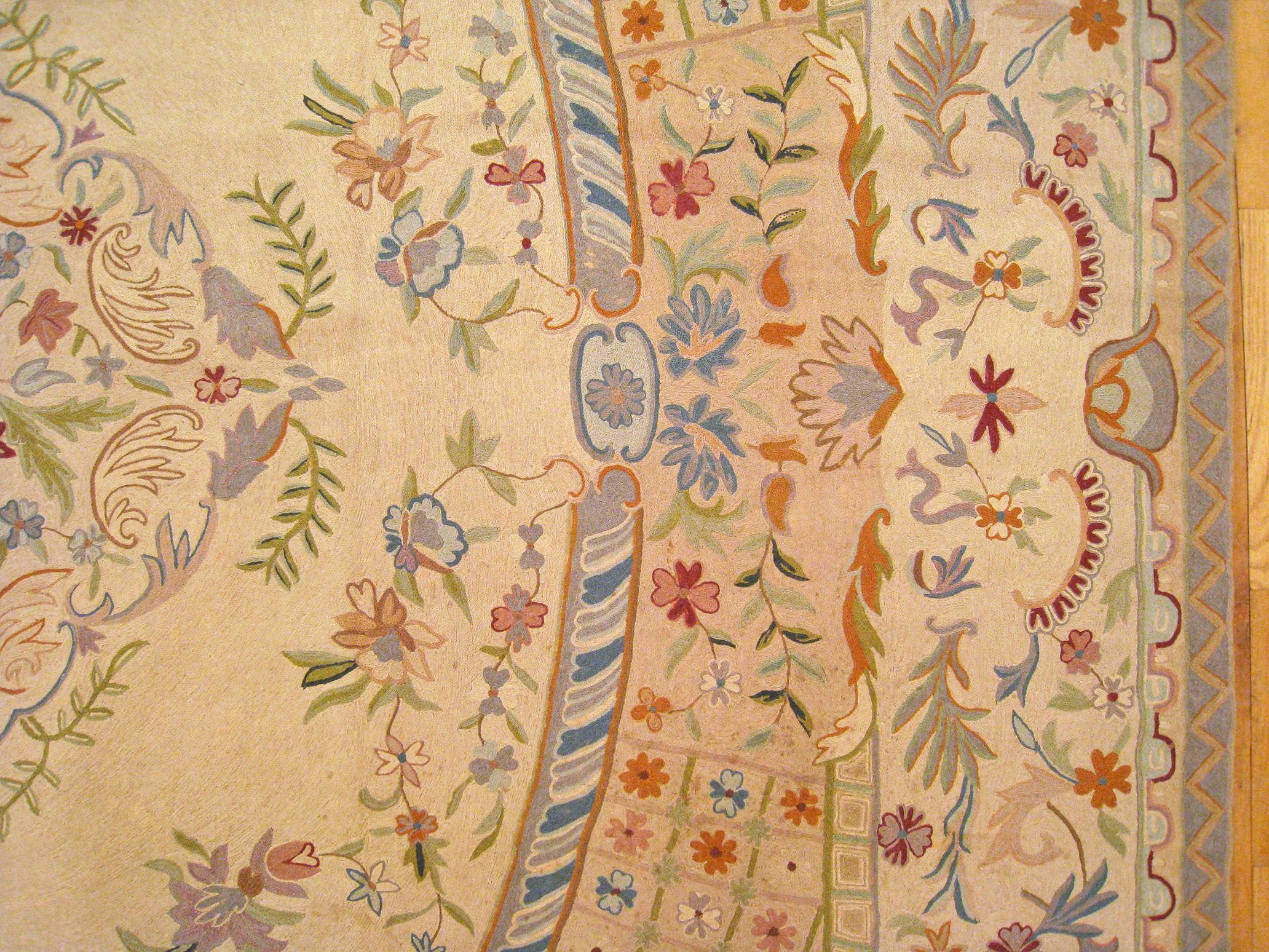 Antique Indian Chain Stitch Rug, in Room Size, with Medallion and Flowers 1