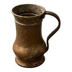 Antique Indian Copper Tankard Cup with Single Handle and Aged Patina