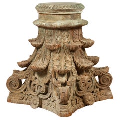 Antique Indian Corinthian Capital Carving with Distressed Patina