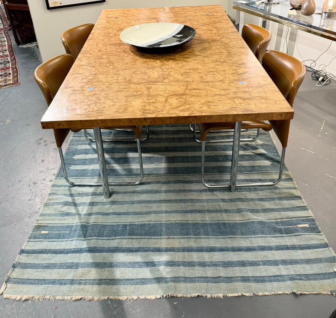 Antique Indian Cotton Dhurrie Blue Stripe Rug 5 x 8 6