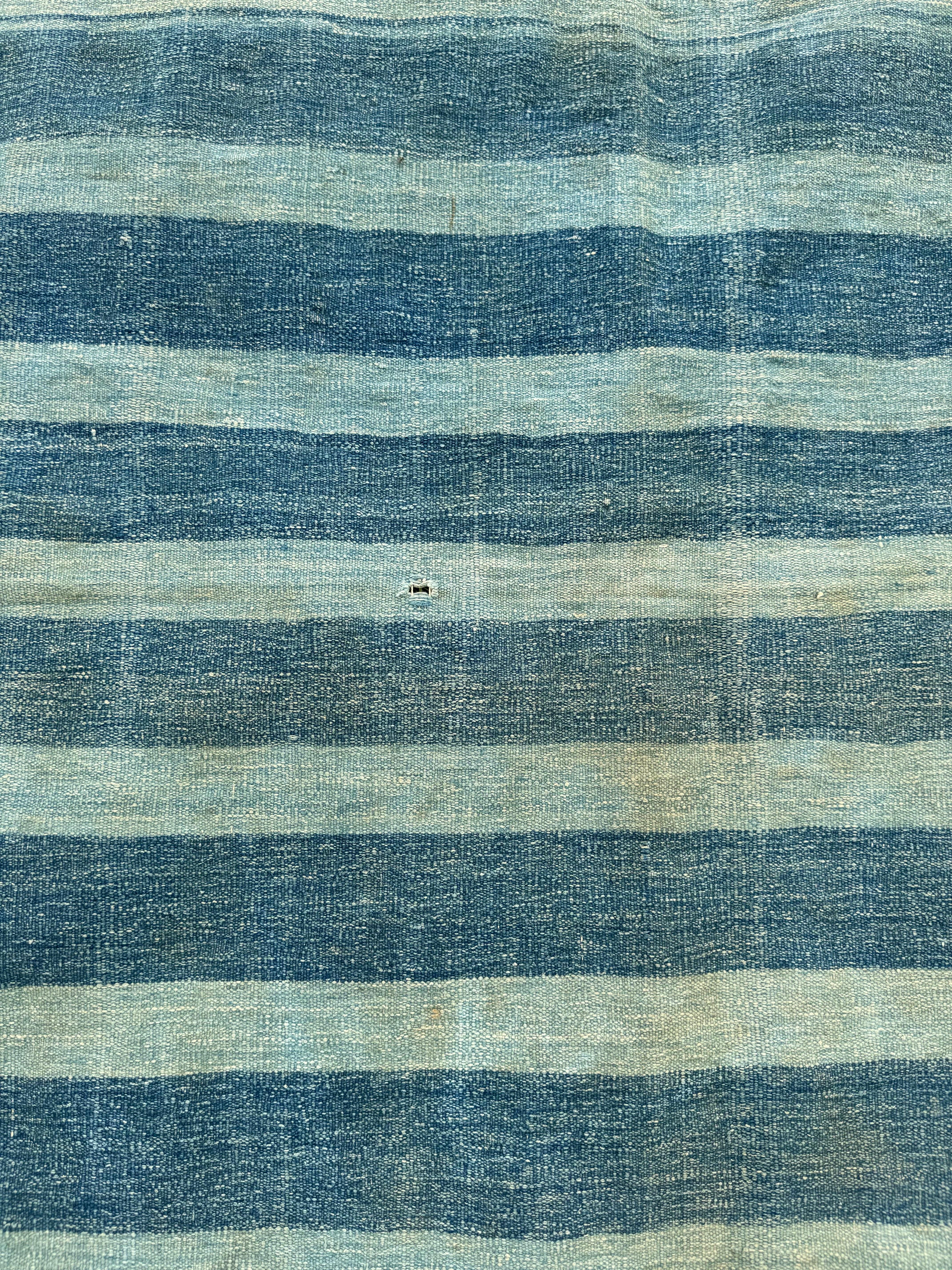 Antique Indian Cotton Dhurrie Blue Stripe Rug 5 x 8 4