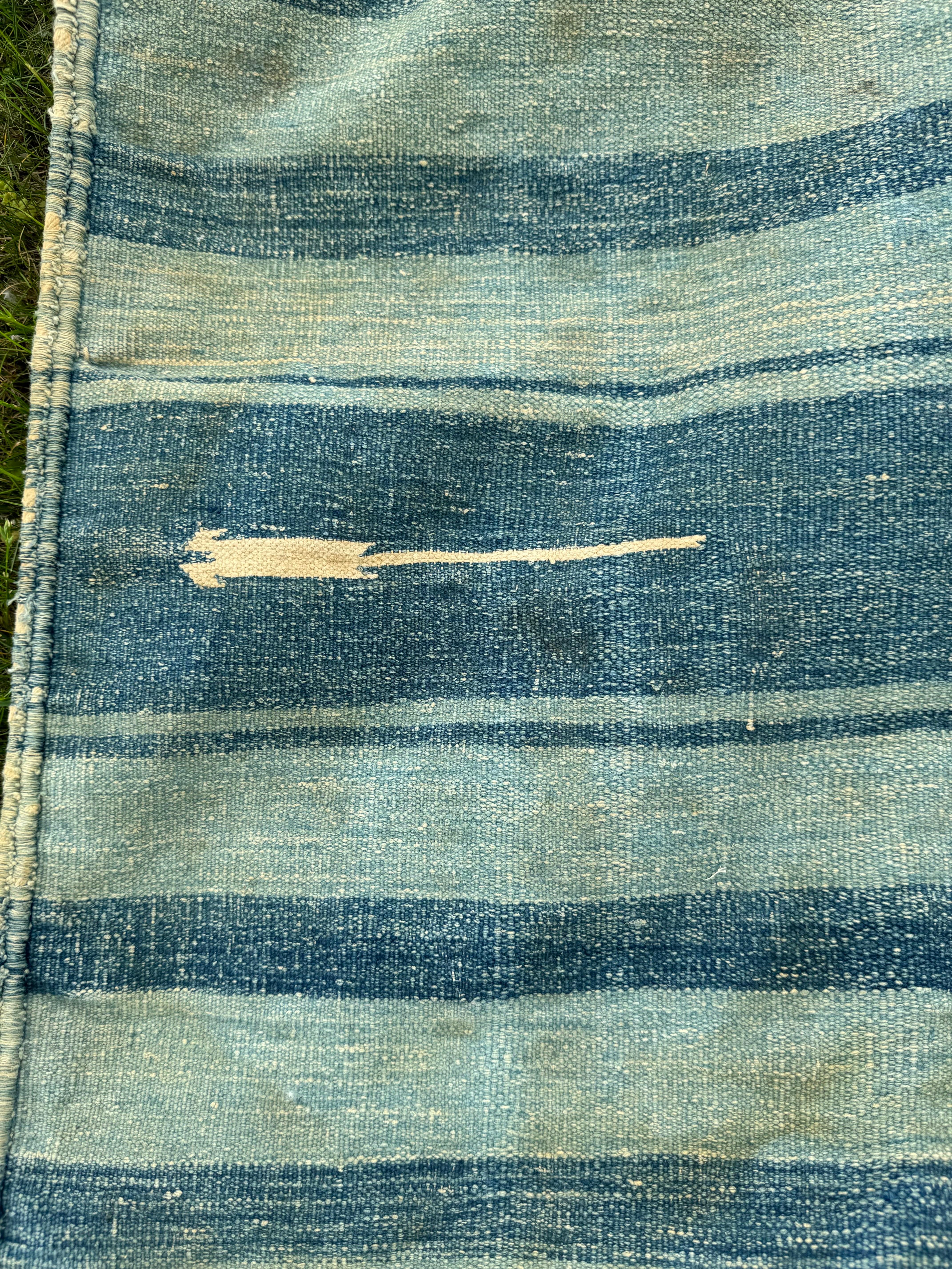 Antique Indian Cotton Dhurrie Blue Stripe Rug 5 x 8 5