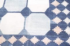 Antique Indian Cotton Dhurrie with Octagon Pattern in Shades of Blue