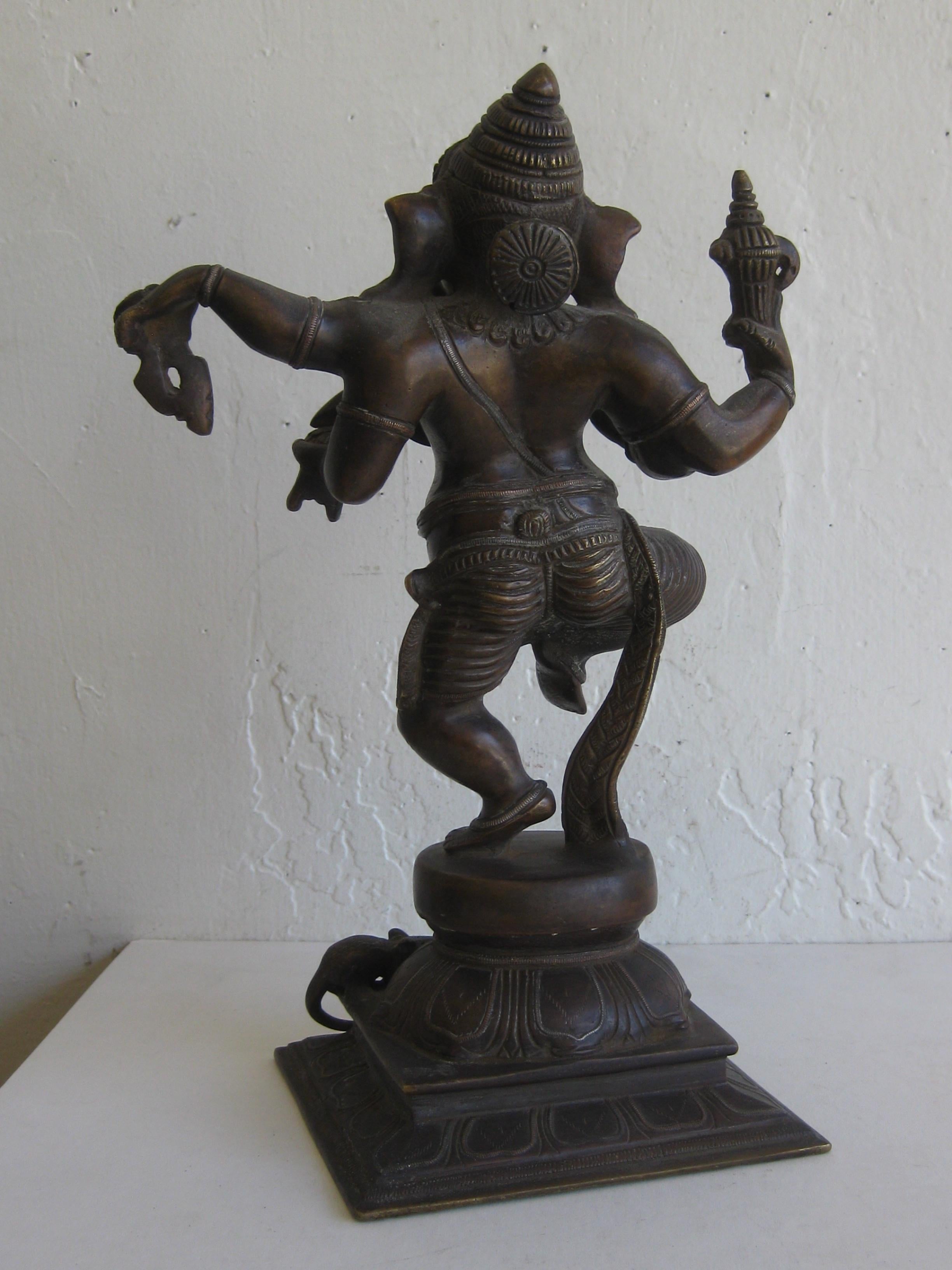 Antique Indian Dancing 4 Arm Lord Ganesha Ganesh India Bronze Statue Sculpture 3