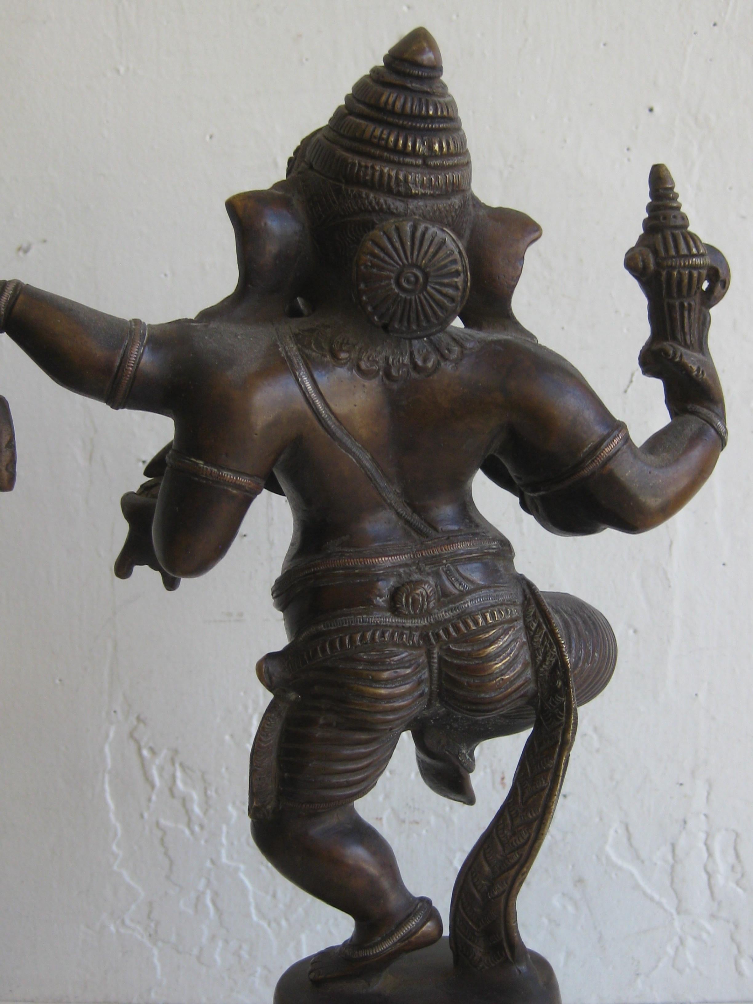 Antique Indian Dancing 4 Arm Lord Ganesha Ganesh India Bronze Statue Sculpture 4
