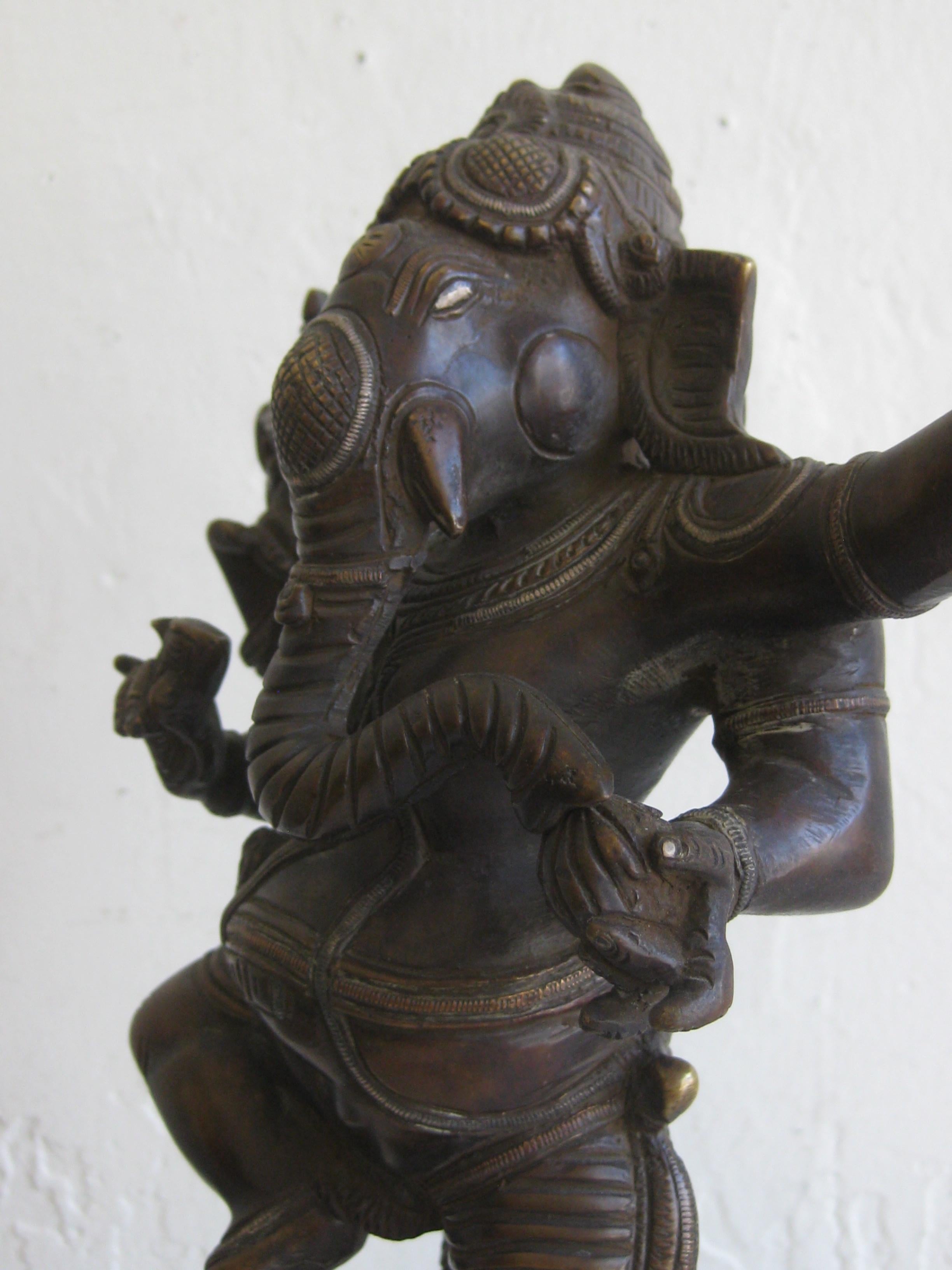 Antique Indian Dancing 4 Arm Lord Ganesha Ganesh India Bronze Statue Sculpture 1