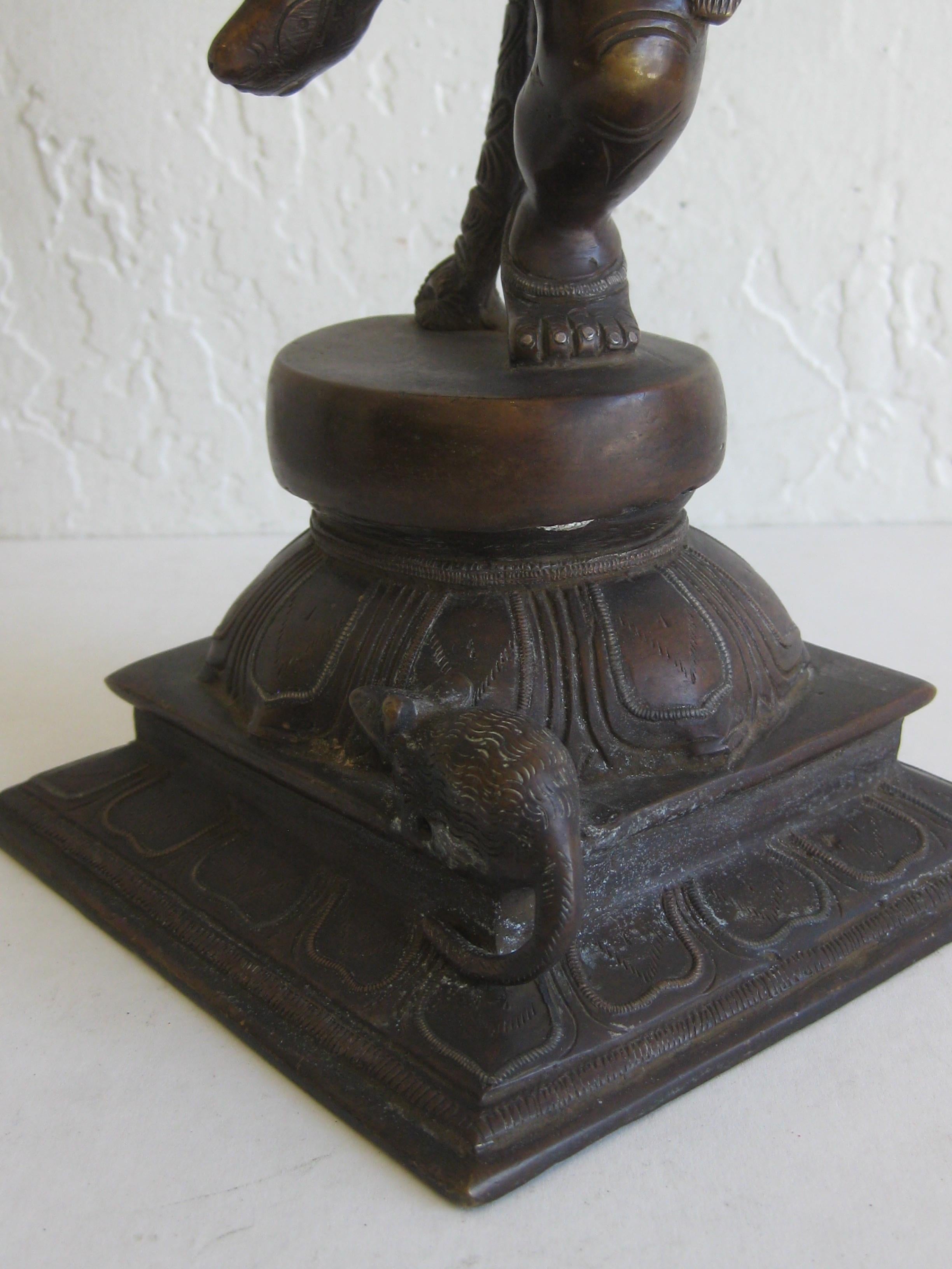 Antique Indian Dancing 4 Arm Lord Ganesha Ganesh India Bronze Statue Sculpture 2
