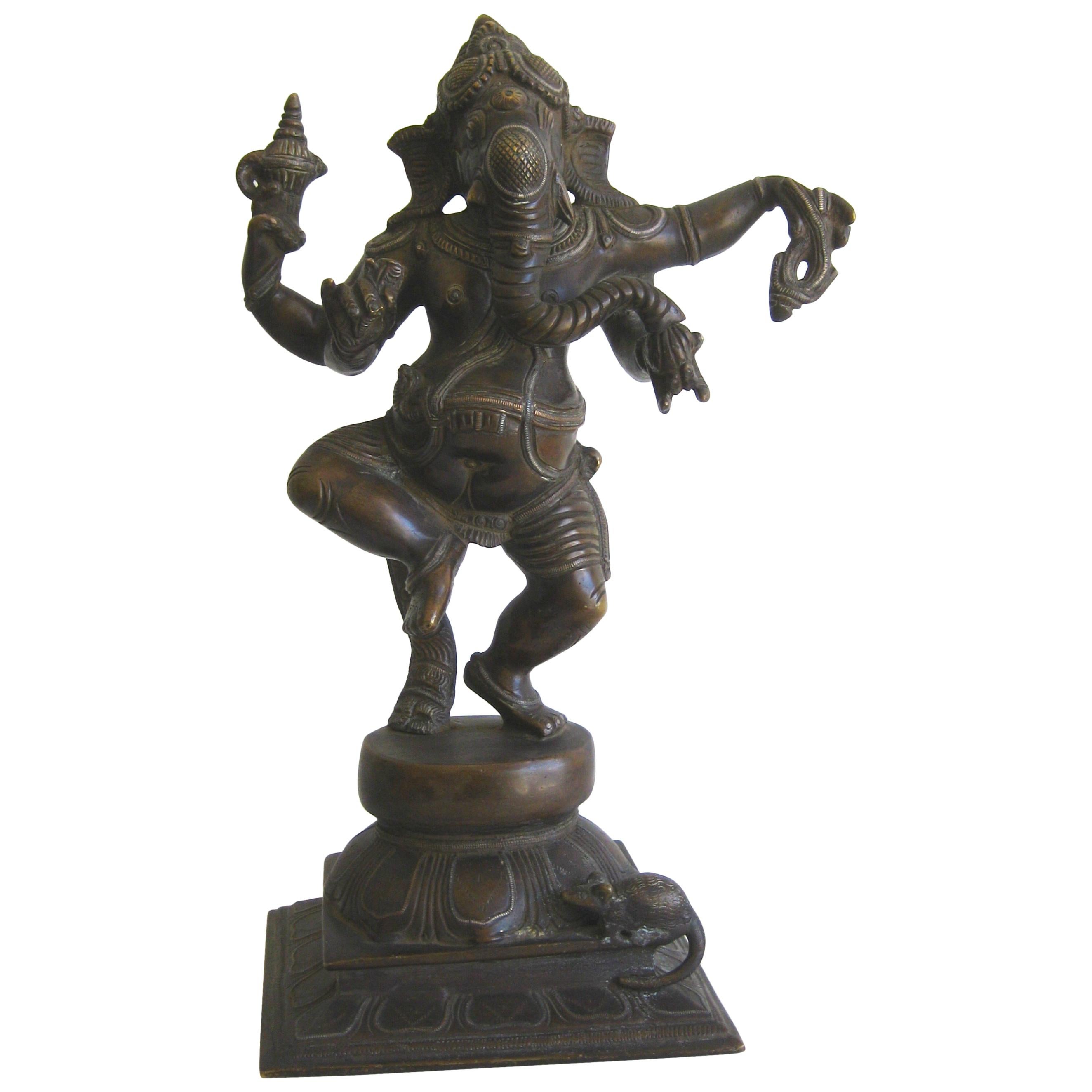 Antique Indian Dancing 4 Arm Lord Ganesha Ganesh India Bronze Statue Sculpture