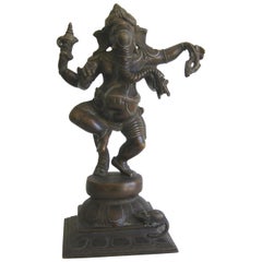 Ancienne statue indienne dansante à 4 bras de Lord Ganesha Ganesh India Bronze Statue Sculpture