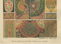 Antique Indian Decorative Art Print with Royal Textiles and Weaponry, 1887