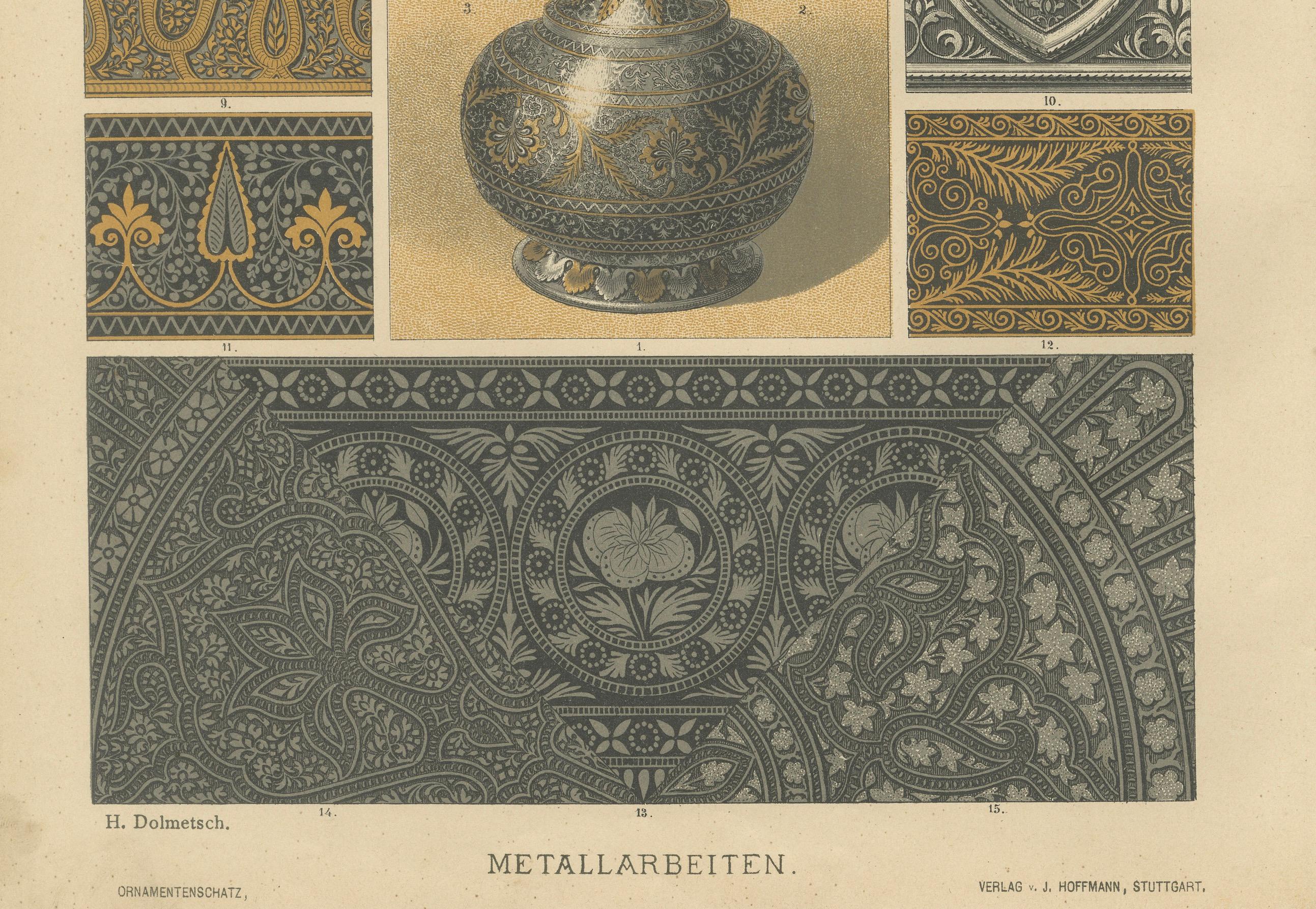 Antiguos Grabados de Arte Decorativo Indio: Metalistería y Motivos Textiles, 1887 en venta 2