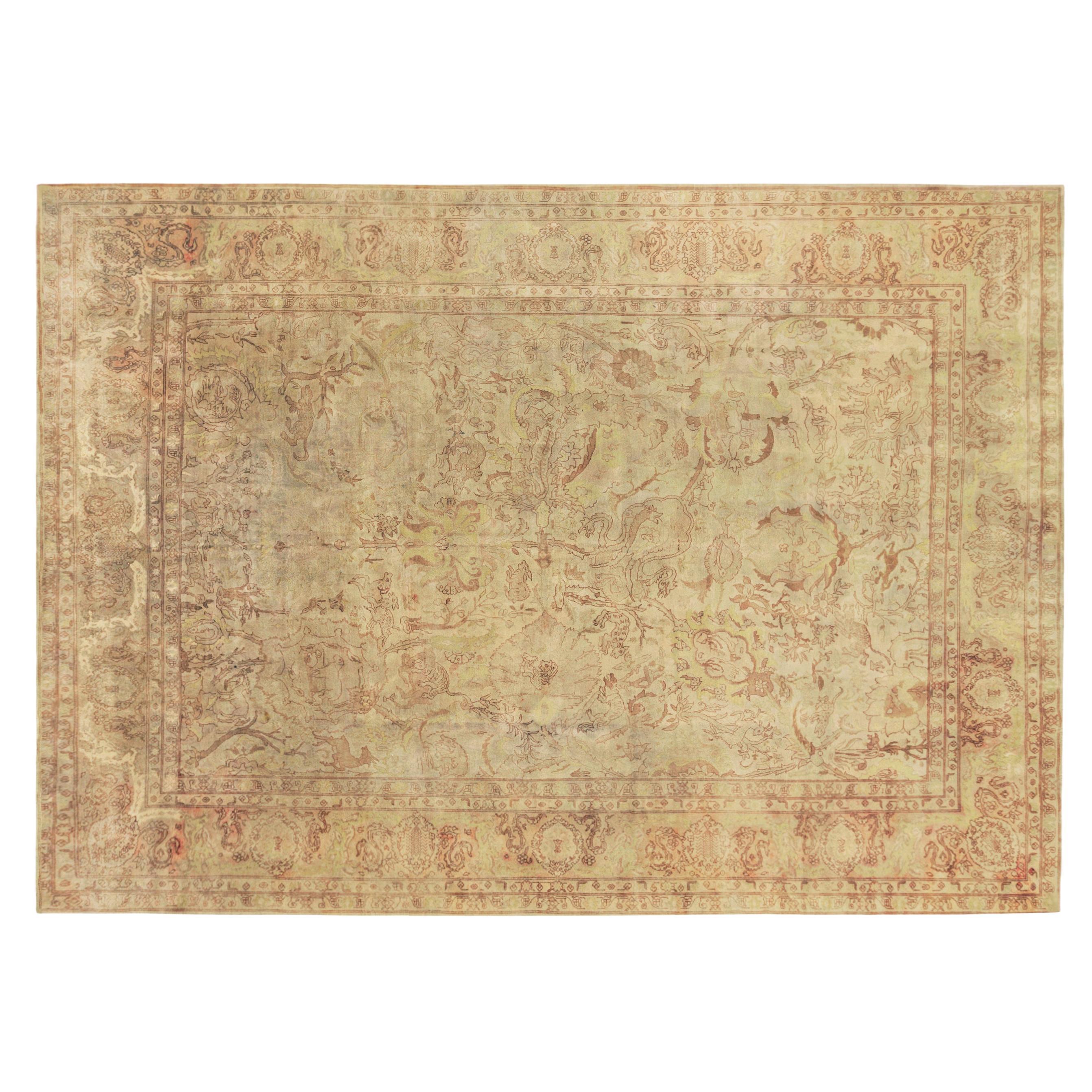 Antique Indian Decorative Oriental Indo Rug in Square Size  For Sale