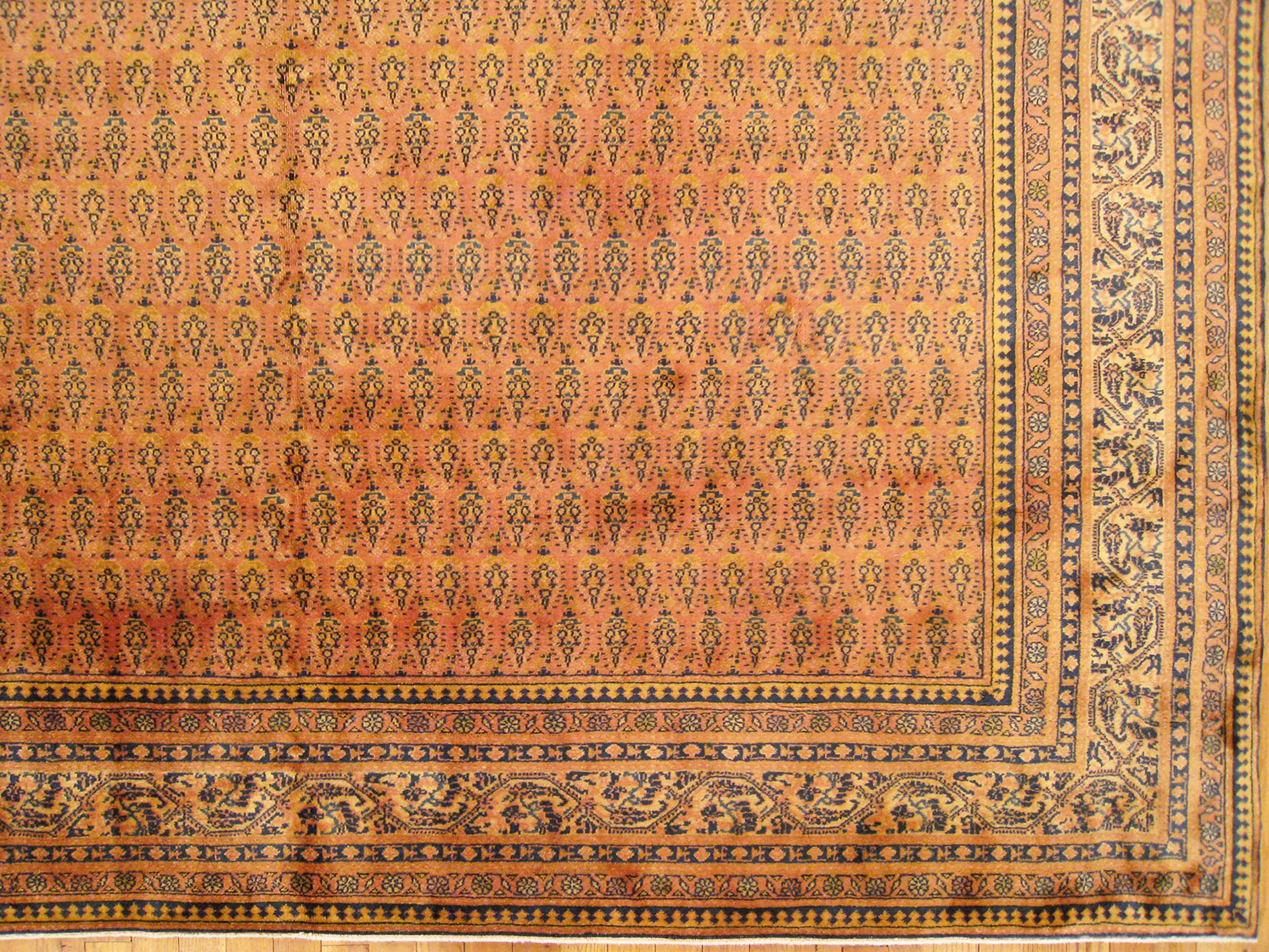Wool Antique Indian Decorative Oriental Indo Saraband Rug in Large Size  For Sale