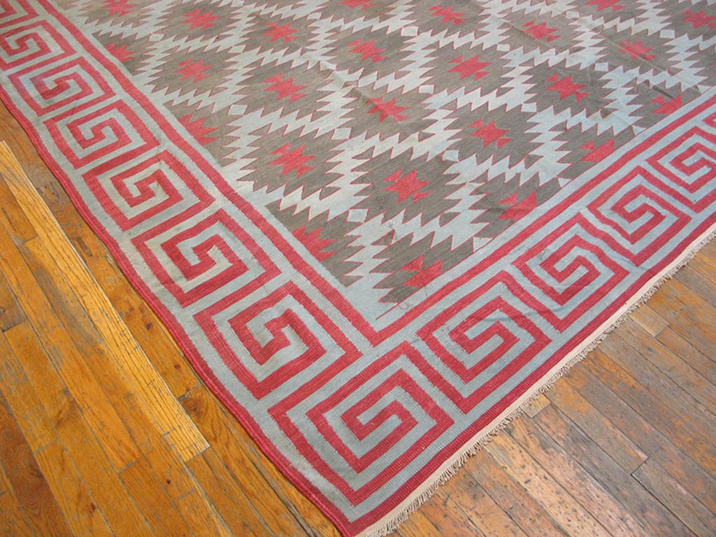 Hand-Woven 1920s Indian Cotton Dhurrie Carpet ( 11' 3