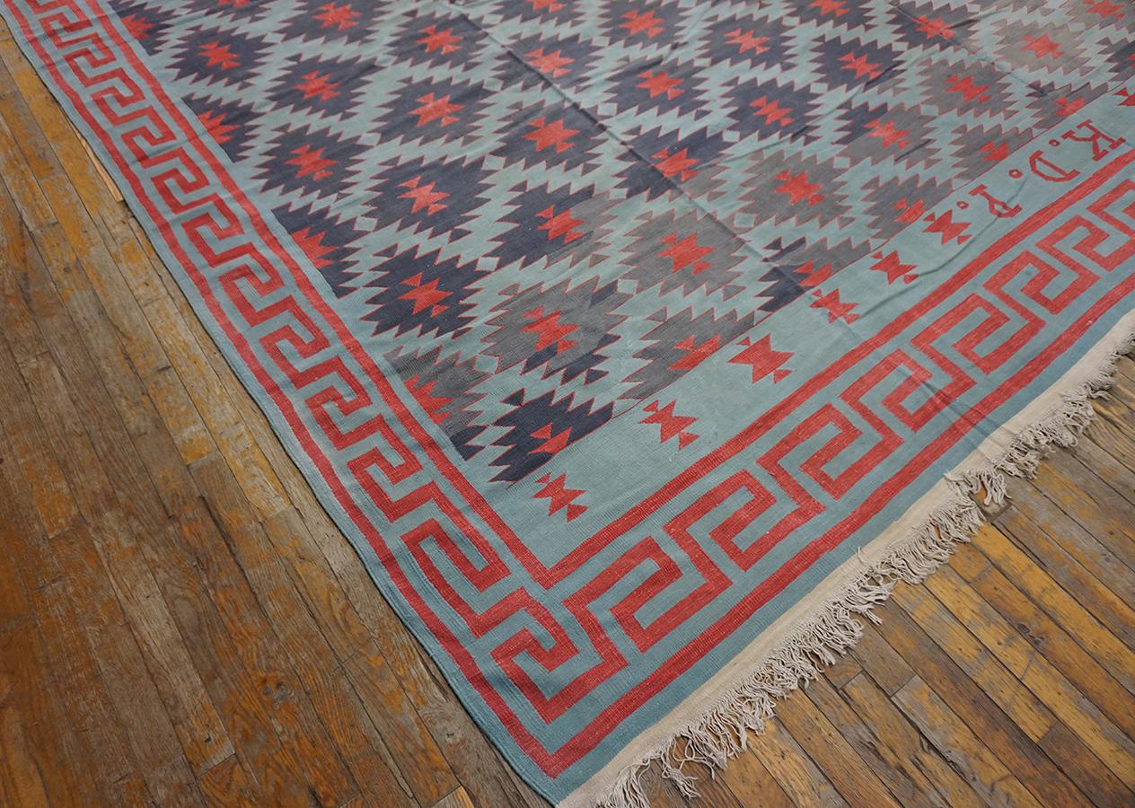 Indischer Dhurrie-Teppich aus Baumwolle aus den 1930er Jahren ( 12'10