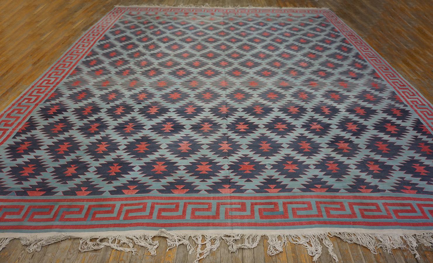 1930er Jahre Indische Baumwolle Dhurrie Teppich ( 12'10