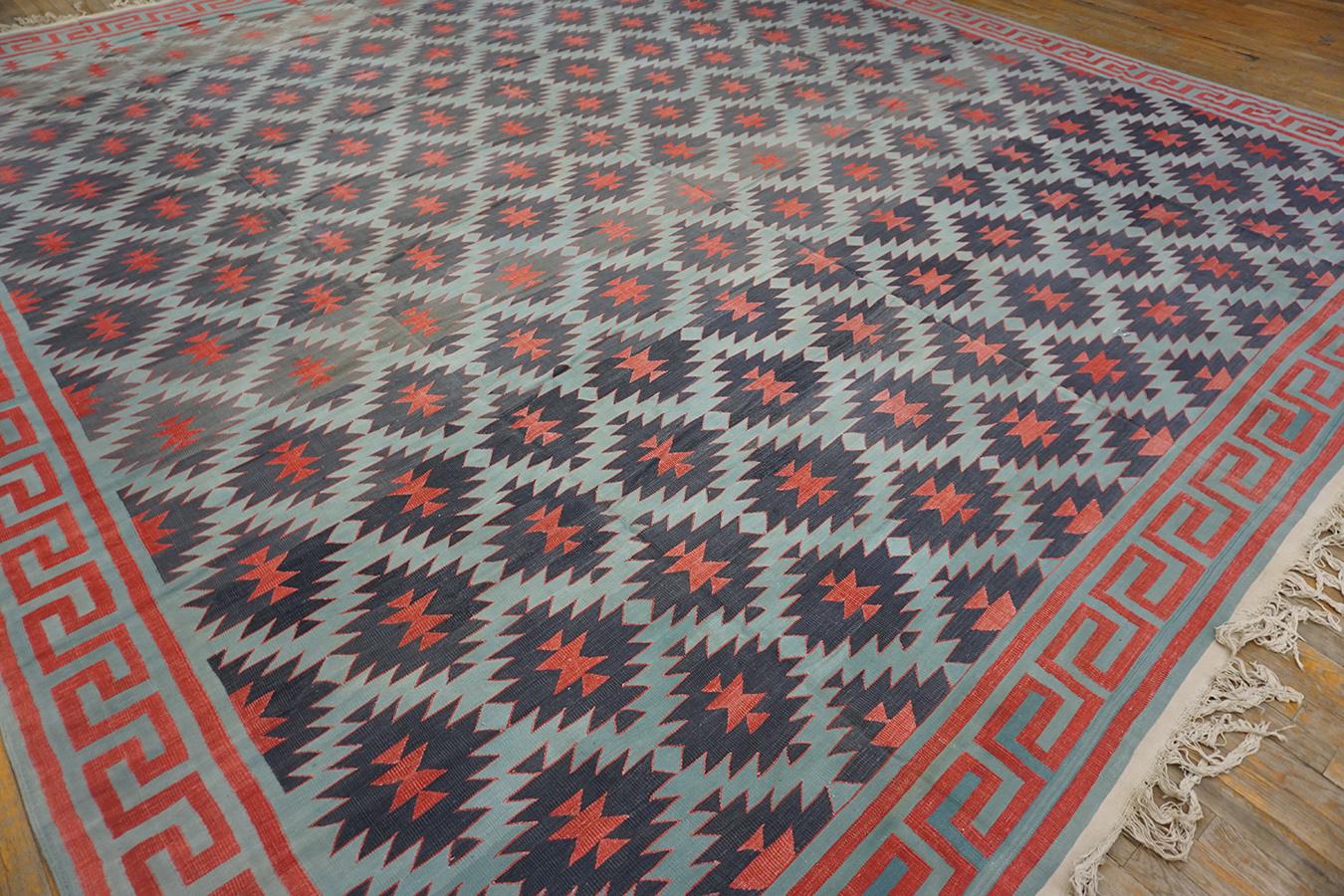 Mid-20th Century 1930s Indian Cotton Dhurrie Carpet ( 12'10