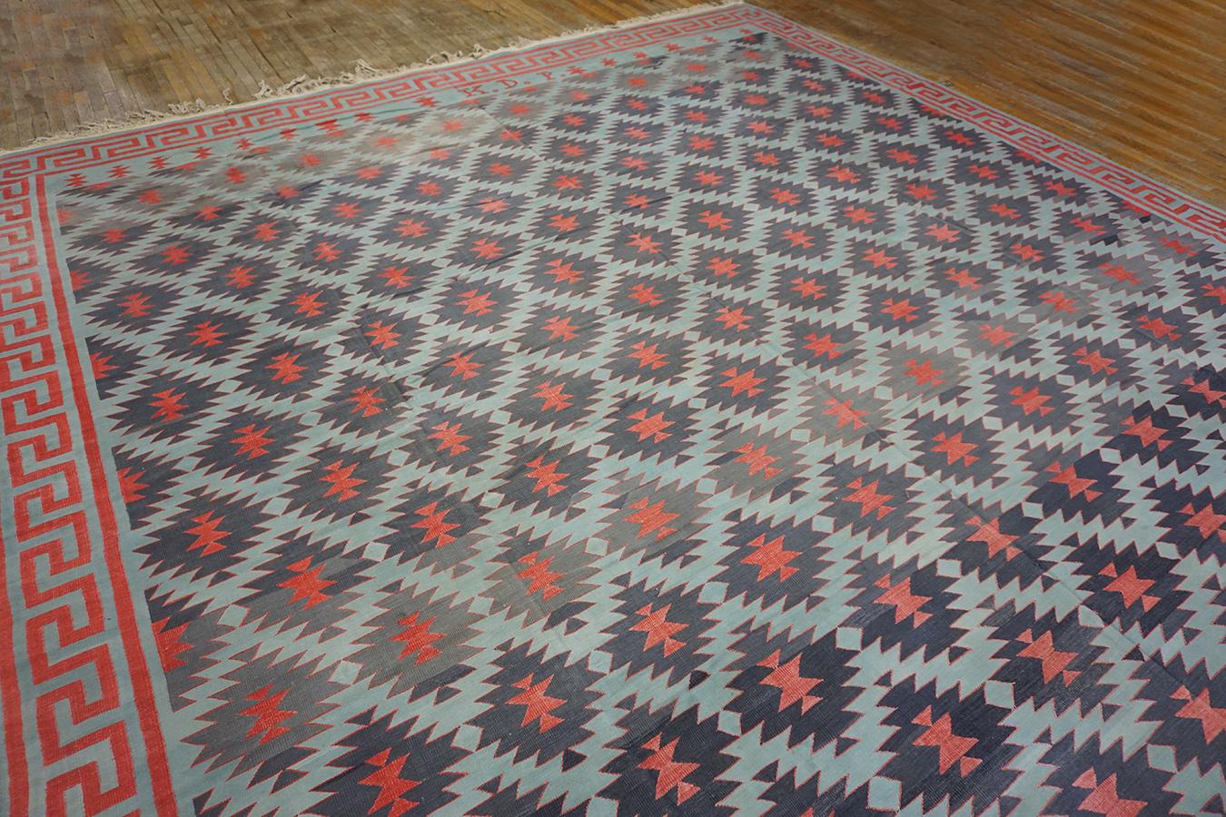 Indischer Dhurrie-Teppich aus Baumwolle aus den 1930er Jahren ( 12'10