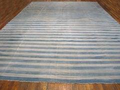 Outstanding Ivory and Blue Color with Geometric Design Antique Dhurrie Rug